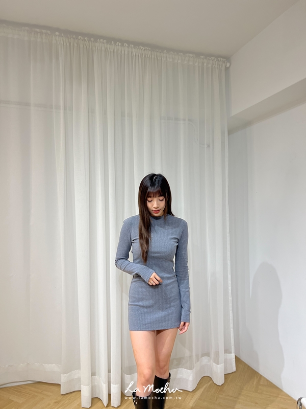 綁帶美背坑條短洋裝
